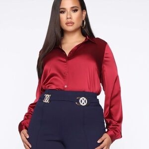 Fashionnova - Smooth Talkin’ Button Down Top - Burgundy